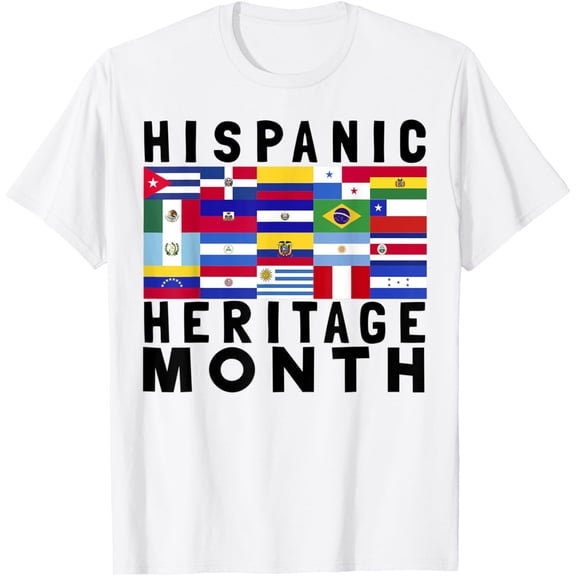 t-shirt Latino american Hispanic Heritage Month Latin Flags 2021 T-Shirt mens, woman, white,funny,journey,Crew Neck, Short Sleeve,custom clothing patterns.gift