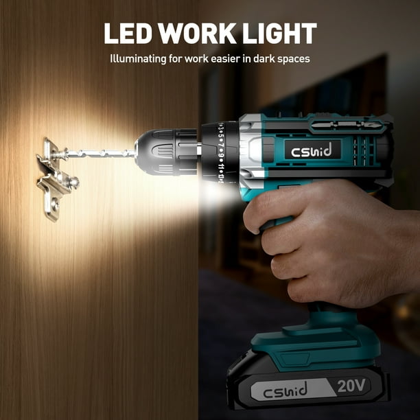 20V Cordless Drill Electric Power Drill Set with 1 Battery Charger 3 8 Keyless Chuck 2 Variable Speed LED Light 266 In lb Torque 25 1