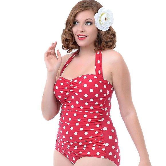 red white polka dot swimsuit