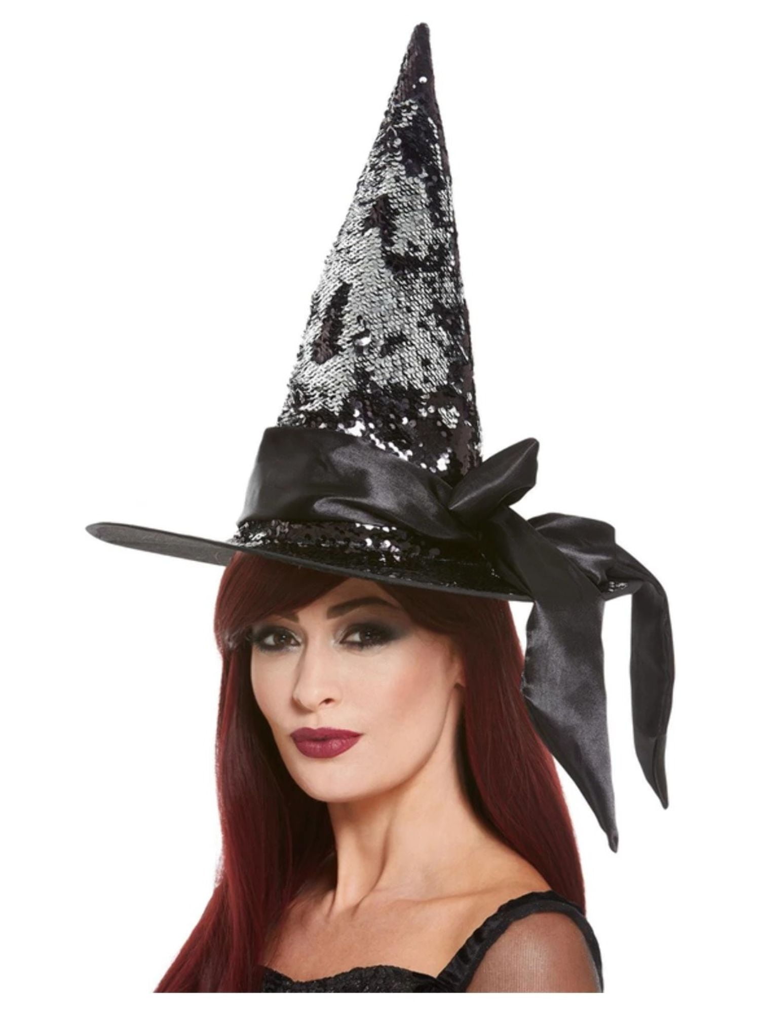 Black and Silver Deluxe Reversible Sequin Women Adult Halloween Witch