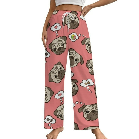 Pink Pattern with Cute Pugs Women's Pajamas Pajama Pants Women's Sleepwear Lounge Sleep Bottoms Stretch with Pockets
