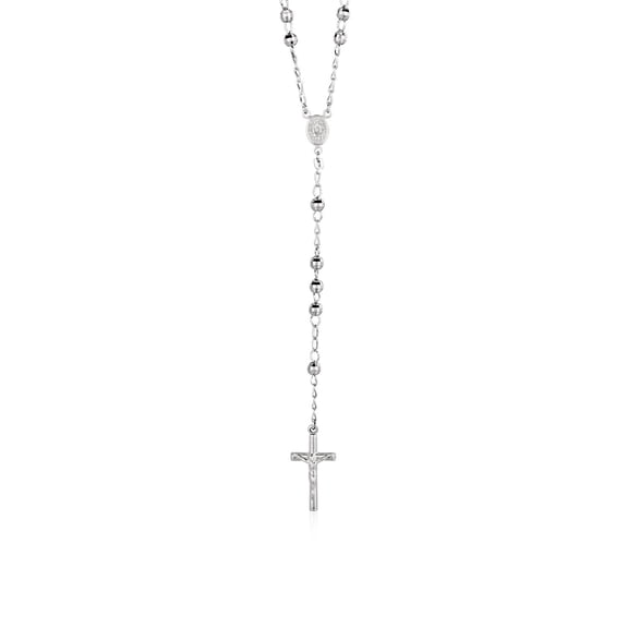 Collier Chaîne Rosaire et Grandes Perles en Argent Sterling 26 Pouces