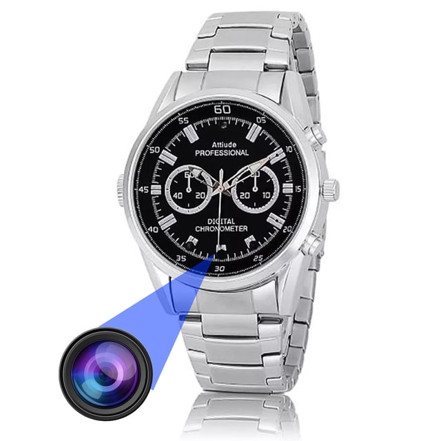 Reloj Espia Con Camara Oculta con infrarojo Vision Nocturna Elegante muy discreto vigilancia seguridad Fullhd 1080p 32gb Foto Y Video Con Audio y detector movimiento Gogo Electronics Color Metal plata