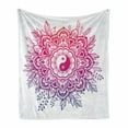 thumbnail image 1 of Mandala Soft Flannel Fleece Throw Blanket, Yin and Yang Lotus Mystic Themed Chinese Crown of Leaves Motif, Cozy Plush for Indoor and Outdoor Use, 50" x 70", Violet Magenta Pink, by Ambesonne, 1 of 6