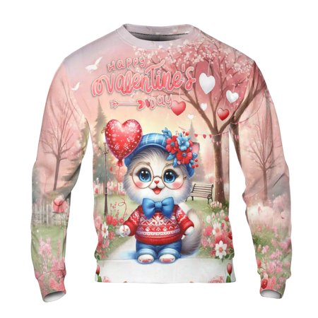 Happy Valentine’s Day Adorable Ragdoll Kitten Holding Heart Balloon All Over Print 3D Sweatshirt Unisex Merch Cat Lover Kitten Owner Gifts Idea - 00030