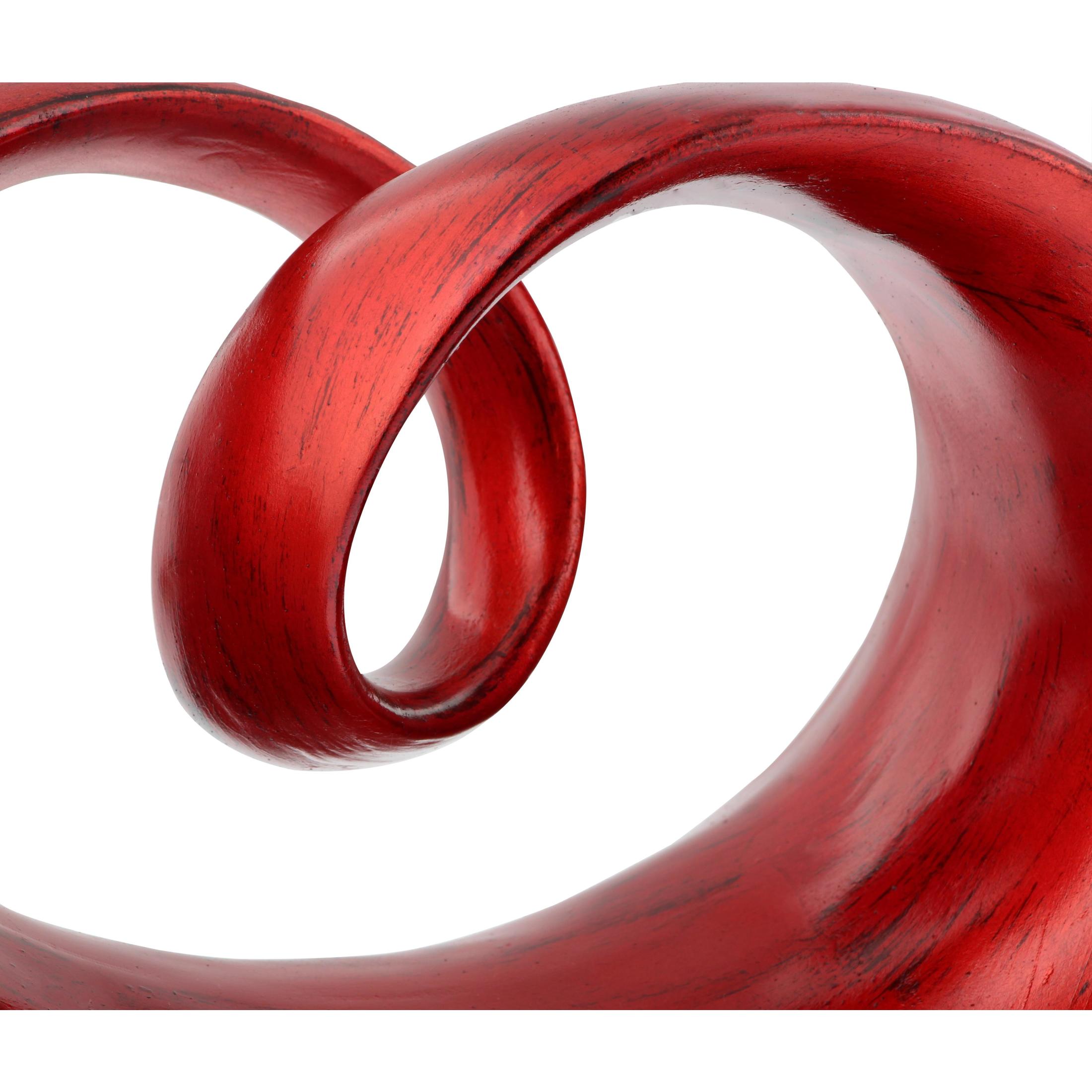 12" x 9" Red Polystone Loop Swirl Abstract Sculpture with Black Texturing, by DecMode