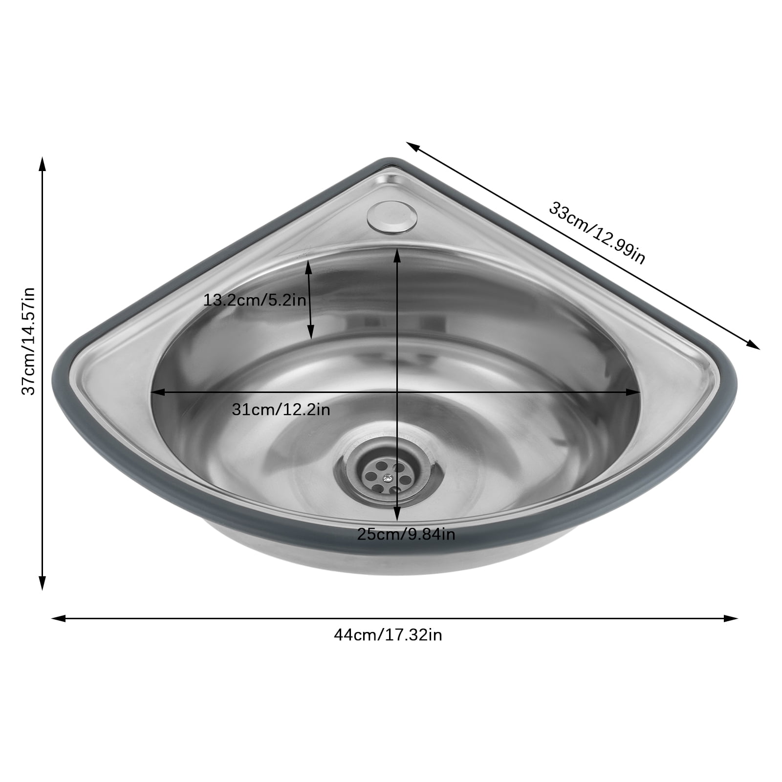 Stainless Steel Bathroom Sink with Unique Fan-Shaped Design, Modern Industrial Style, Anti-Rust, Space-Saving, Round Single Bowl for Bathroom or Kitchen Use