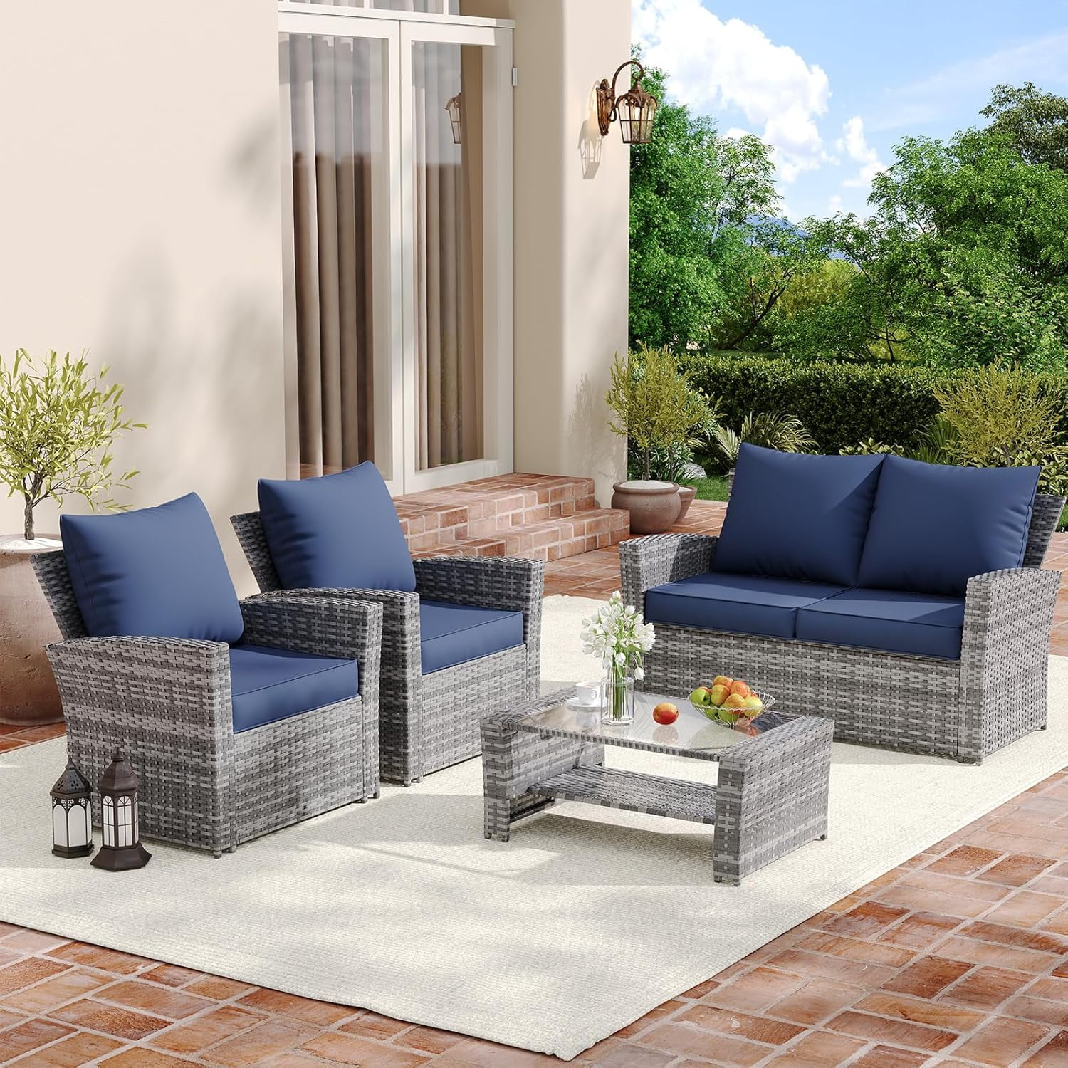 MRUAKA Outdoor Cushions for Patio Furniture, 4'' Replacement Cushions for Outdoor Furniture, Set of 4 Water-Resistant Outdoor Sectional Cushions for Sofa Couch Chair (Navy)