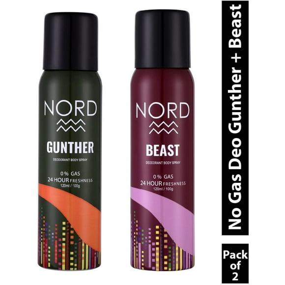 Nord Déodorant Vaporisateur Corporel pour Hommes Lot de 2X 120ml - 4,05 Fl.oz. Chacun Gunther + Beast Combo Déodorant pour Garçons - Fraîcheur 24 Heures, Sans Gaz avec Notes de Menthe, Lavande & Géranium