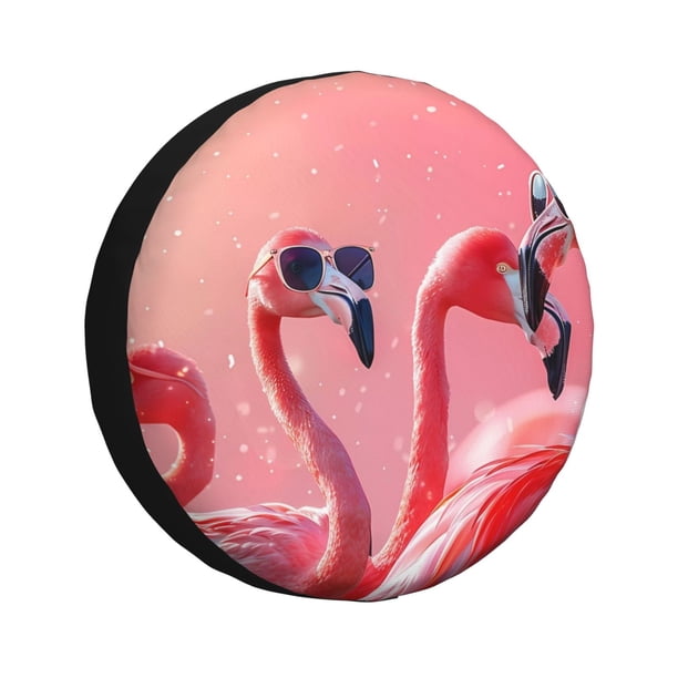 Balery Cool Flamingos Sunglasses Scene Cubiertas para Neumáticos - Protector Resistente para Neumáticos de Camioneta, SUV, Remolque, Camper y RV-15 inch