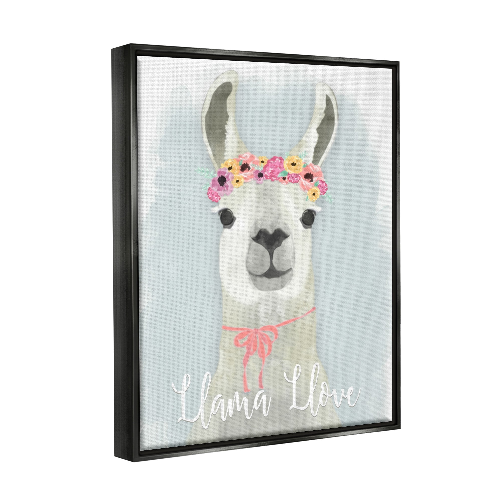 Stupell Industries Llama Love Pink Flower Tiara Jet Black Framed Floating Canvas Wall Art, 24x30, by Jessica Mundo