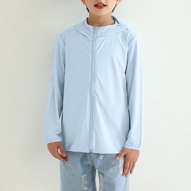 uublik Veste de Randonnée pour Garçons Veste de Protection Solaire Athlétique Chandail à Capuchon à Fermeture Éclair Chemise Rafraîchissante Course Extérieur Bleu Clair, Taille 3-12 Ans