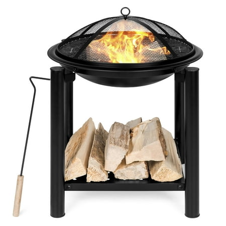 Outdoor Fire Pit Ideas Backyard Best Choice Products 21.5-inch Outdoor Fire Pit Bowl Table and Storage for Patio, Backyard w/ Shelf, Fire Spark Guard, Log Grate, Poker, Water-Resistant Cover, Black ()