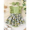 thumbnail image 3 of Bslissey Baby Girls Sleeveless Romper Dress Lace Patchwork Shamrock Print Jumpsuit with Bow Headband Newborn Infant Cute Bodysuit Dress for Spring Summer 0-18 Months, 3 of 9