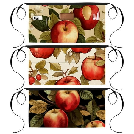 

3 Packs Waist Apron With 3 Pockets Happy Thanksgiving Red Fruit Durable Server Aprons Restaurant Waitress Waiter Half Short Aprons Chef Aprons 23.6 x12