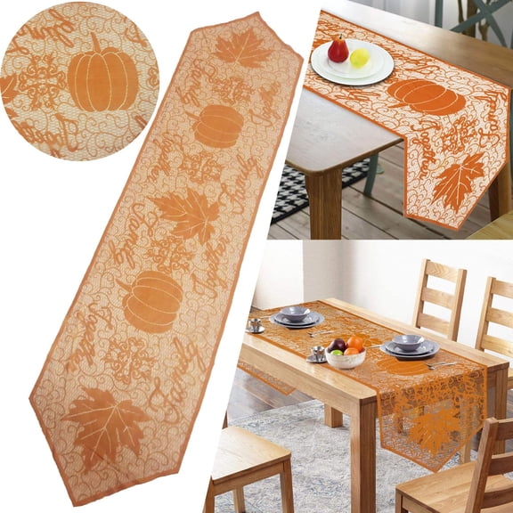 NANDIYNZHI Clearance Thanksgiving Table Runner Maple Pumpkin Home Party Table Runner Dinner Party Supplies 20X80In Table Cloth Rectangle Table Orange