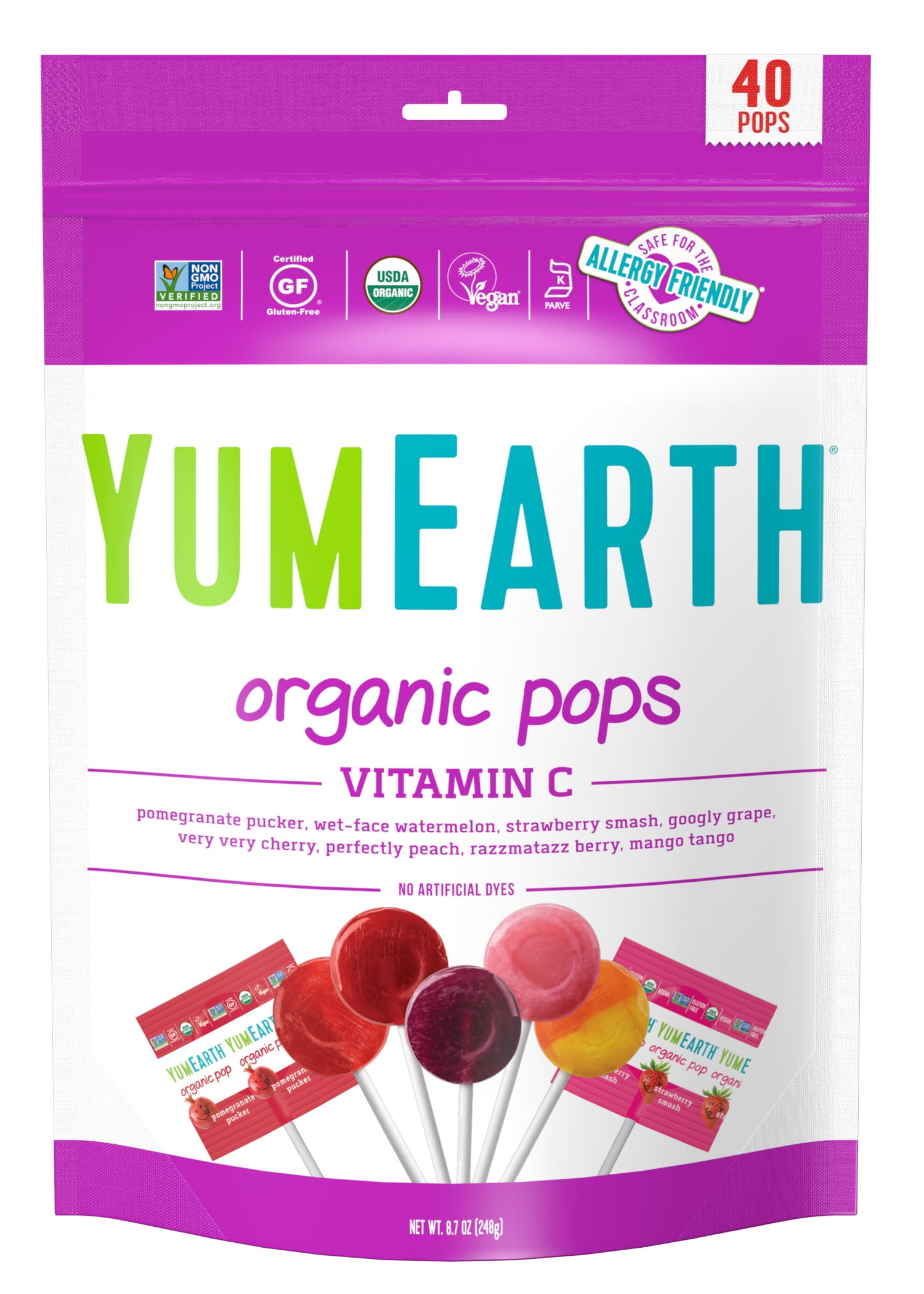 YumEarth Organic Pops, Vitamin C, Assorted Flavors, 8.5 Oz (40 Pops