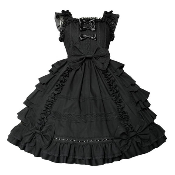 Fshinging Dresses For Women 2025 Gothic Bowknot Lace Flounce Multi-Layer Ruffle Sleeveless Party Princess Sun Dress