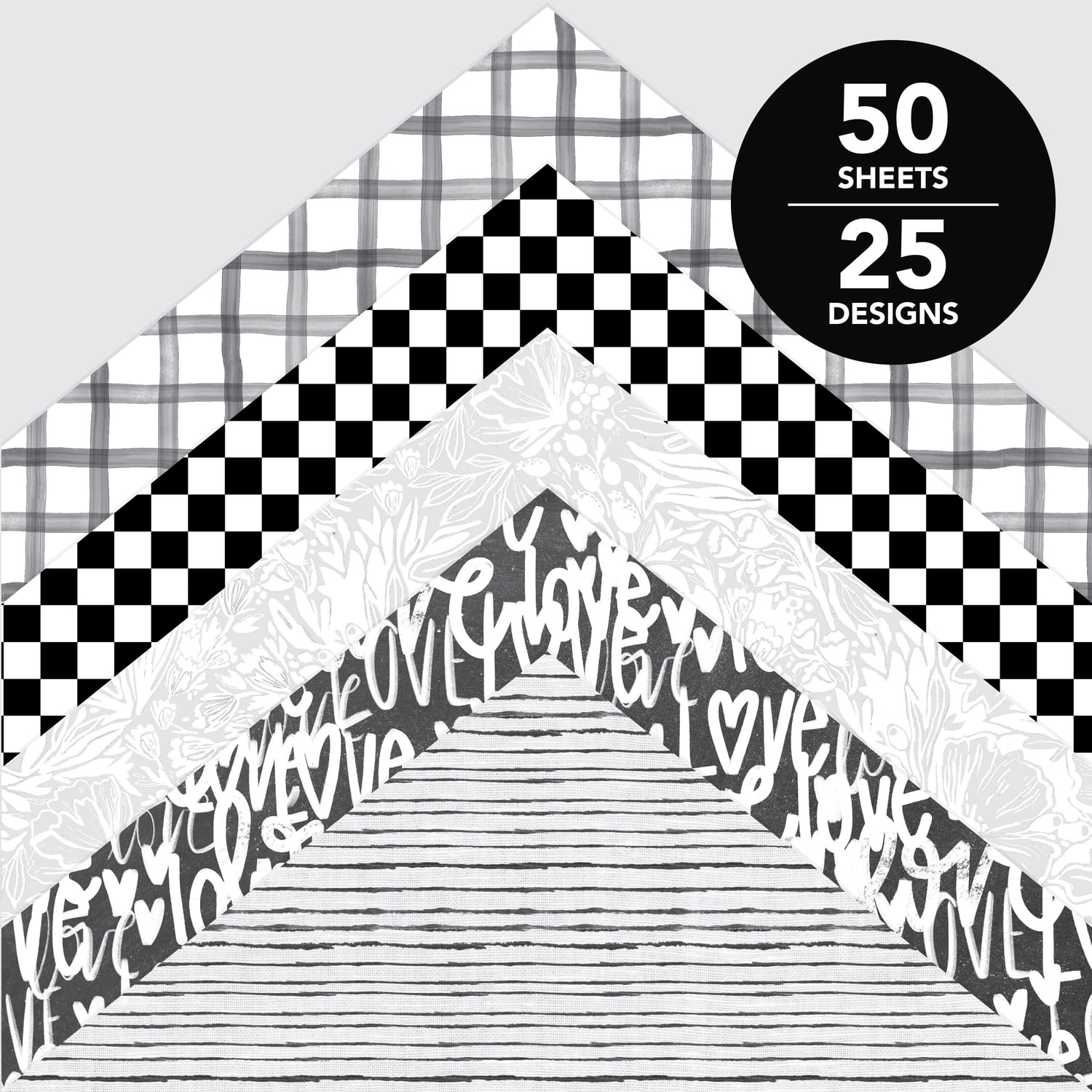 Roobee by Mara Mi Black and White Printed Scrapbook Paper, 50 Sheets, 25 Designs