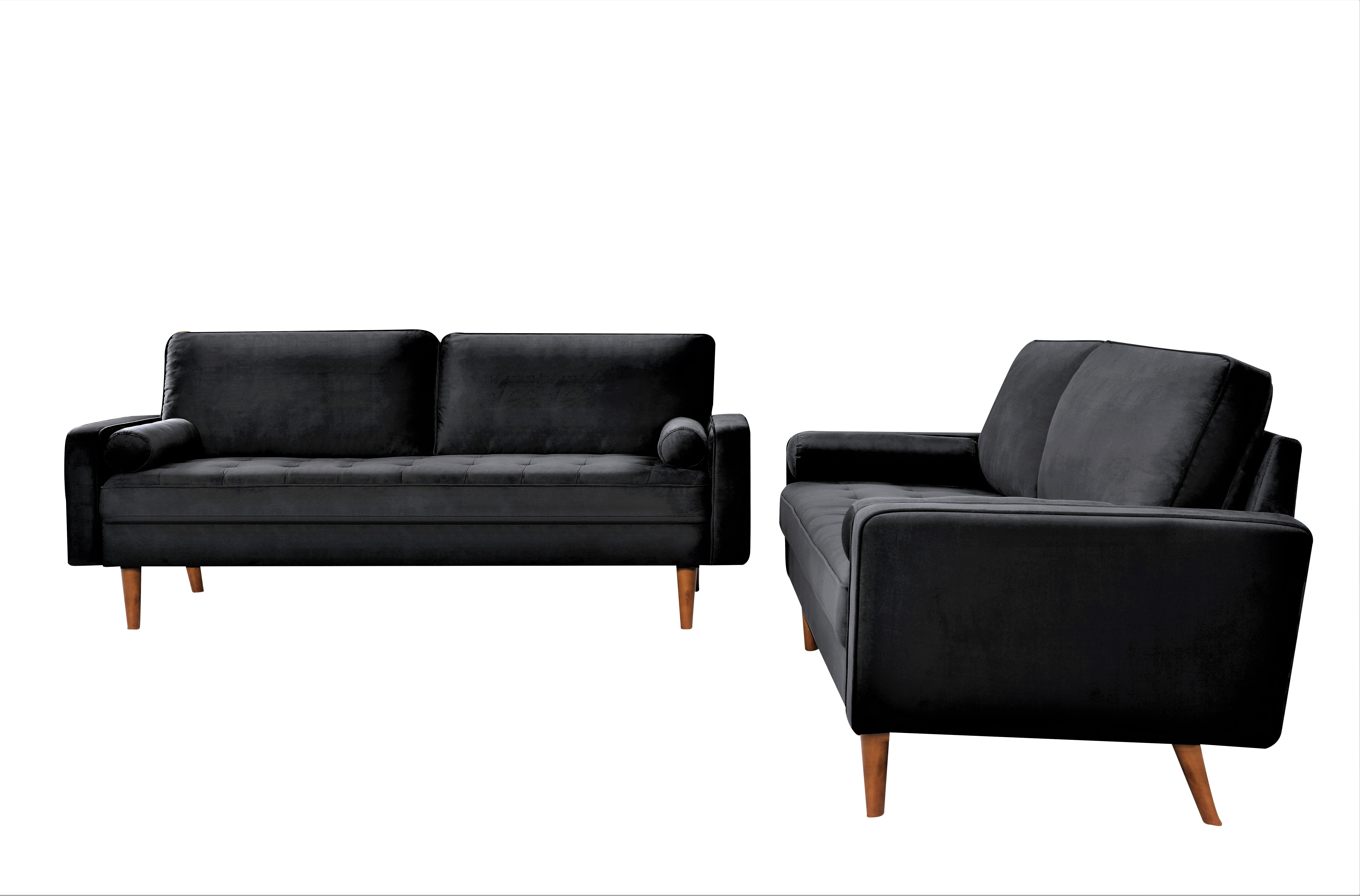US Pride Furniture Monahan Velvet 2PC Living Room Sets, Sofa Loveseat, Black