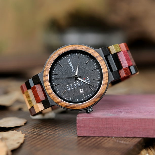 BOBO BIRD Mens Wooden Watch Week Date Display Chronograph Fashion Business Wristwatch Walmart