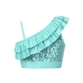 thumbnail image 2 of TiaoBug Kids Girls Asymmetrical Ruffled Sequin Performance Crop Tops Modern Jazz Hip Hop One Shoulder Dance Top Mint Green 8, 2 of 7