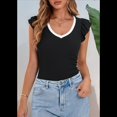 thumbnail image 4 of Camisetas de Verano para Mujer, con Cuello en V, Volantes, Sin Mangas, Ajustadas, en y Negro, Talla L, 4 of 7