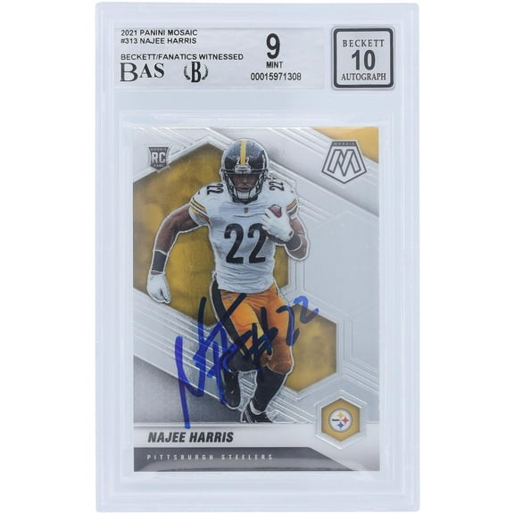 Najee Harris Pittsburgh Steelers Autographed 2021 Panini Mosaic #313 Beckett Fanatics Witnessed Authenticated 9/10 Rookie Card - Fanatics Authentic Certified