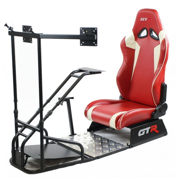 GTR Simulator GTSF Model Racing Simulator Cockpit Black Frame with Red/White Seat