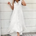 thumbnail image 2 of HAPIMO Cotton Linen Shirt Dress for Women Solid Summer Beach Vintage Lapel Sundress Girls Vacation Elegant Leisure Button Sleeveless Boho White XXL, 2 of 6