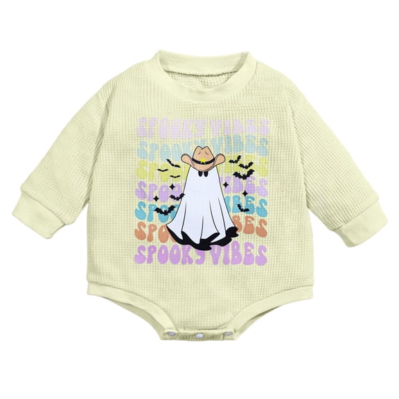 Gunia Halloween Baby Boy Girl Outfit Long Sleeve Bodysuit Ghost Print One Piece For Infants And Toddlers Outfits White 9-12 Months