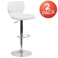 thumbnail image 4 of Merrick Lane Set of Two Swivel Bar Stools in White Vinyl with Vertical Stitched Back and Adjustable Chrome Base with Footrest, 4 of 15