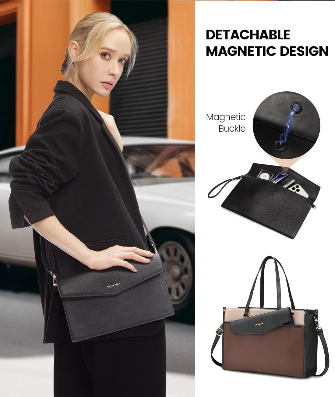 Lovevook Laptop Tote Bag for Women,PU Leather Teacher Nurse Office Ladies Work Bag,Classy Anti-Thief Women Handbags Shoulder Bags-Large