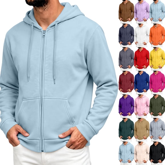 Qwertyu Zip Up Hoodie Men Long Sleeve Fleece Hooded Cardigan with Pocket Lightweight Loose Fit Athletic Jackets Black M
