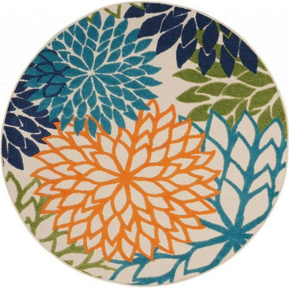 HomeRoots  5 ft. Round Orange Floral Outdoor Area Rug - Orange - 5'