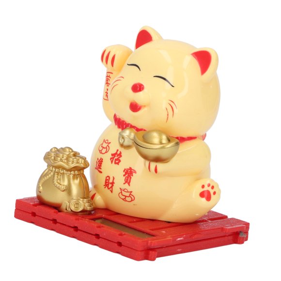 Lucky Cat, Solar Powered Cute Waving Cat, Wealth and Blessing, Chinese Lucky Money Cat Ornament, Fengshui Lucky Cat Swinging Arm for Home Display Car Decor