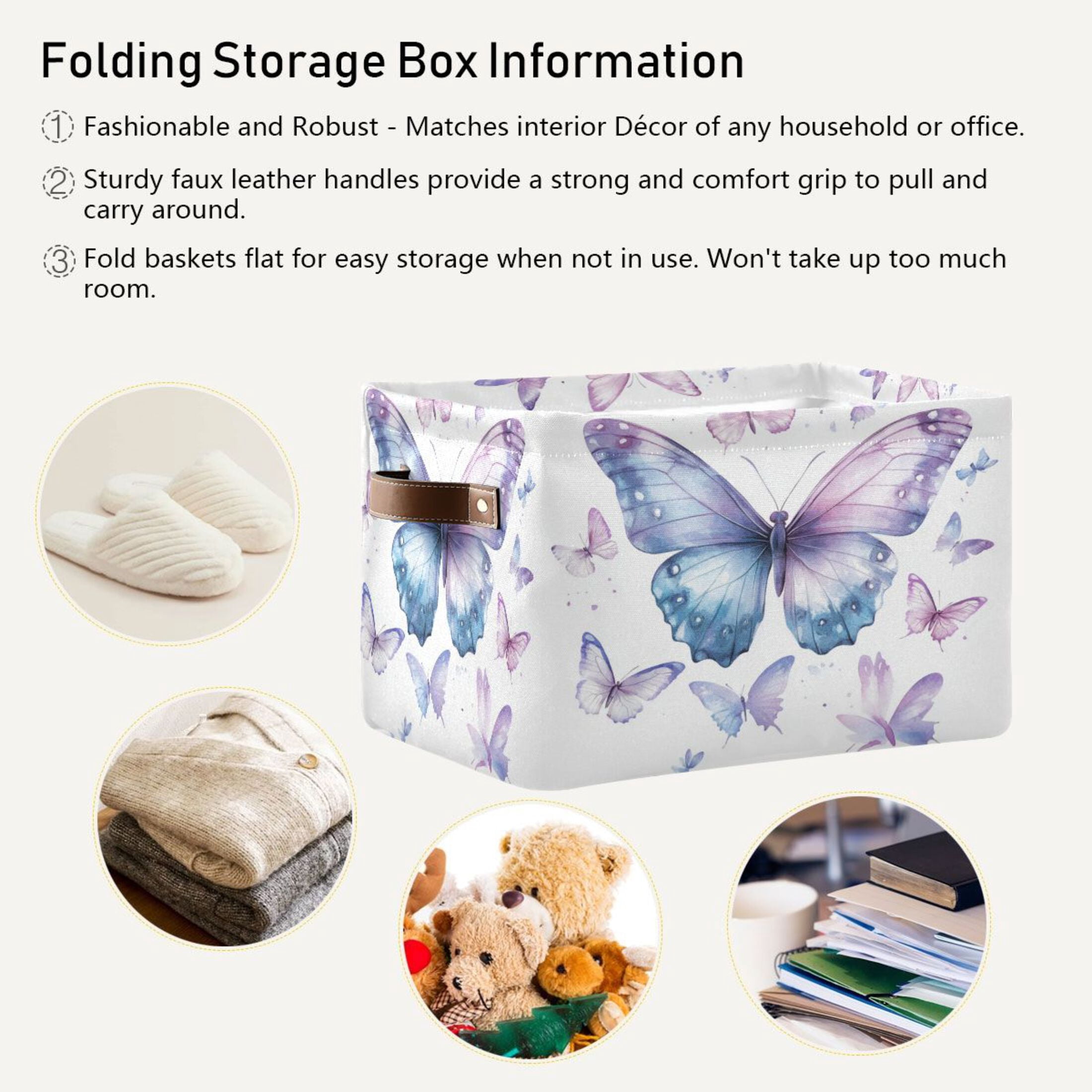 A Flock Of Butterflies Foldable Storage Basket,Canvas Fabric Foldable Storage Bins with Handles Open Home Storage Bins Boxes for Toy Book Shelf Closet Baskets