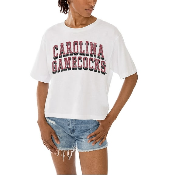 Women's Gameday Couture White South Carolina Gamecocks Claim To Fame Boxy Cropped T-Shirt
