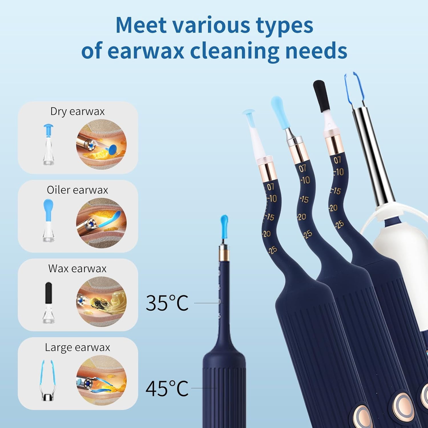 Ear Wax Removal Tool Camera with Wireless WiFi,Ear Wax Removal Tool with Flexible Visual 1080P Light Otoscope,Ear Cleaner with Painless Tweezers/Spade/Spoon/Pick,Ear Wax Removal Kit for Family
