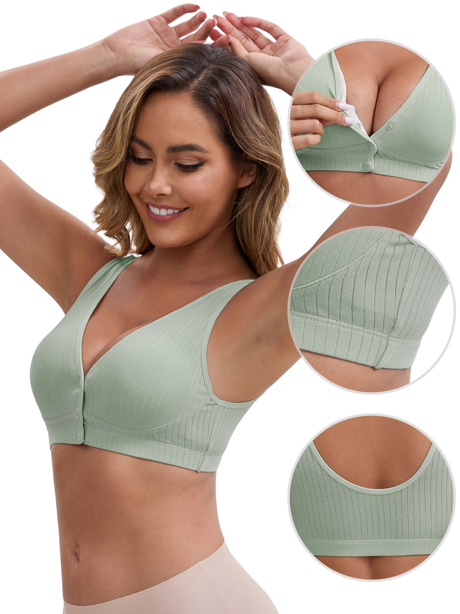 DARING DIVA Front Close Wirefree Padded Maternity Cross V-Neck Bra M Green