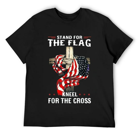 Mens Stand For The Flag Kneel For The Cross USA Flag T-Shirt Black S