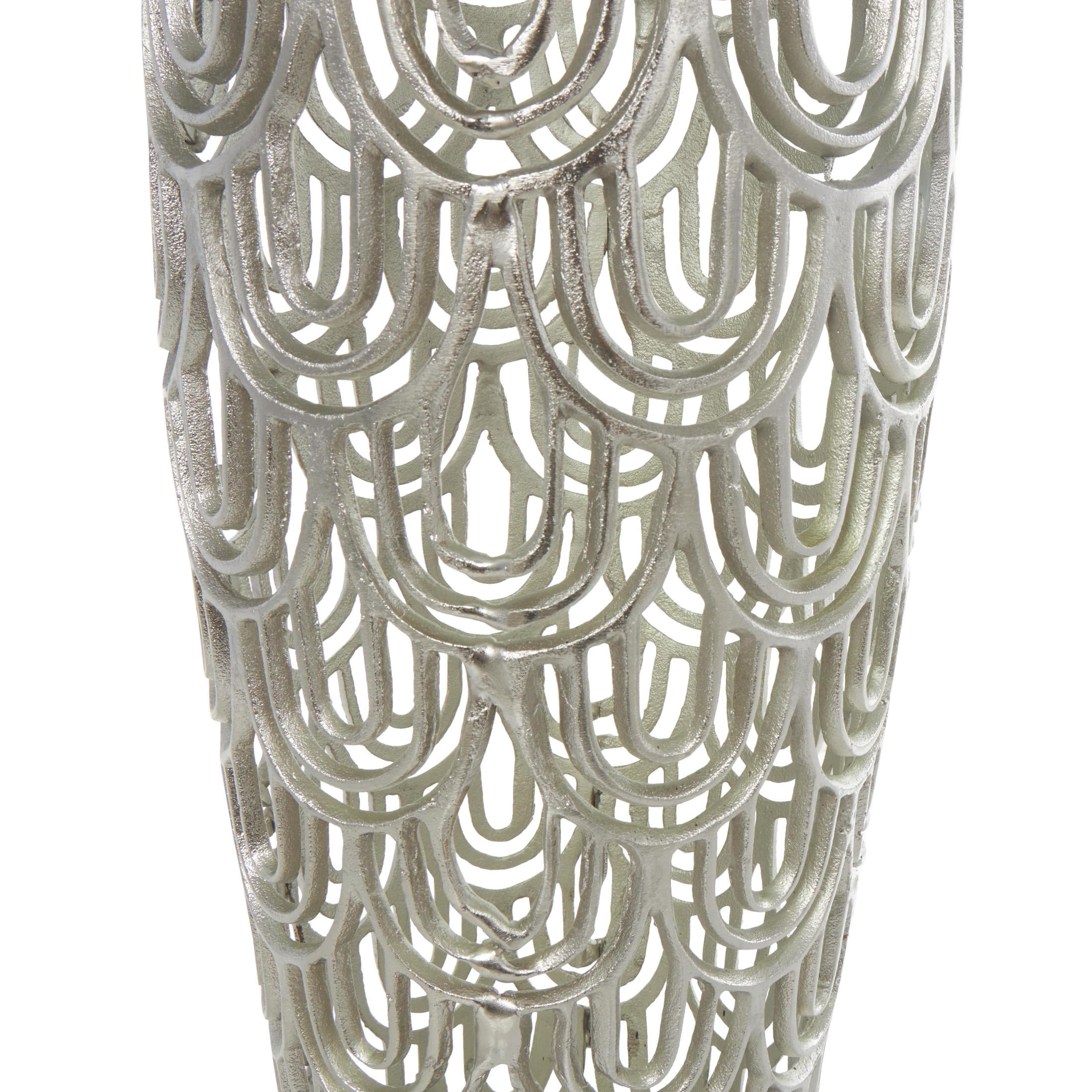 DecMode 25" Geometric Art Deco Inspired Arched Silver Aluminum Metal Vase