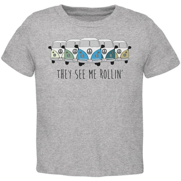 Hippie Van They See Me Rollin' Bus Camper Toddler T Shirt Heather 2T