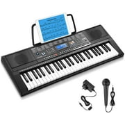 Moukey 54-Key Keyboard Piano, Electronic Keyboard for Beginners Adults Kids, Built-in Speaker, LCD Screen, Portable Piano Keyboard with Microphone, Music Stand and Power Supply, Black