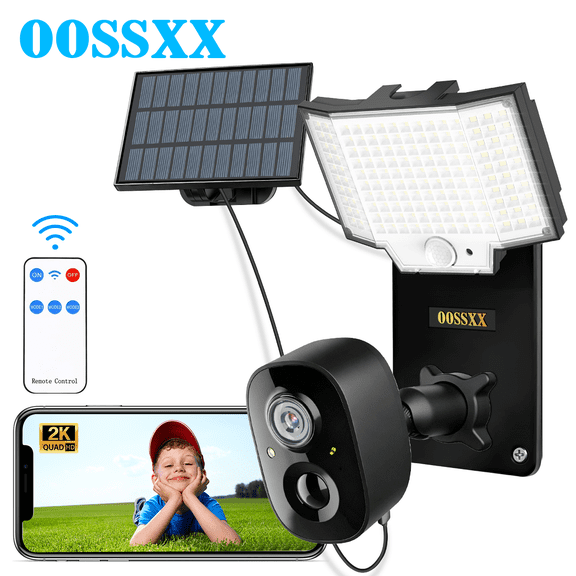 OOSSXX Solar Security Camera Outdoor Wireless, Motion Sensor Light, Color Night Vision
