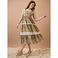 thumbnail image 2 of Globus Women Floral Print Tie-Up Sleeves Schiffli Embroidered Hem Midi Fit & Flare Fusion Dress, 2 of 6