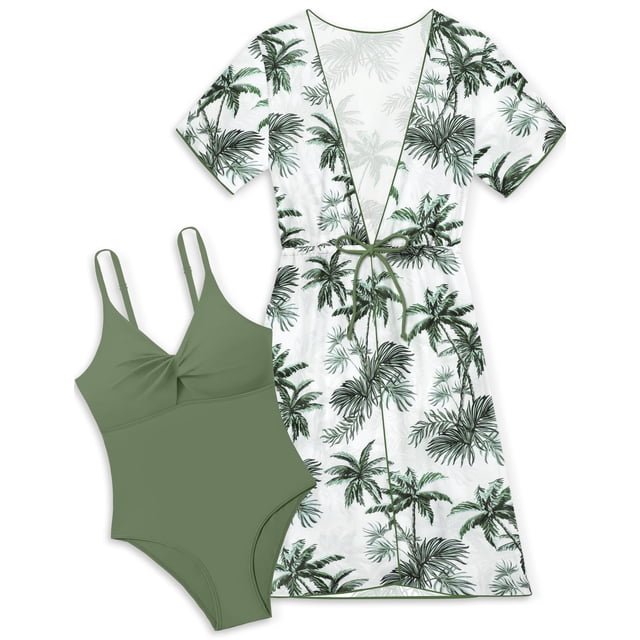 Traje de baño KANGKANG para niñas de una sola pieza, verde, con funda, tallas 11-12