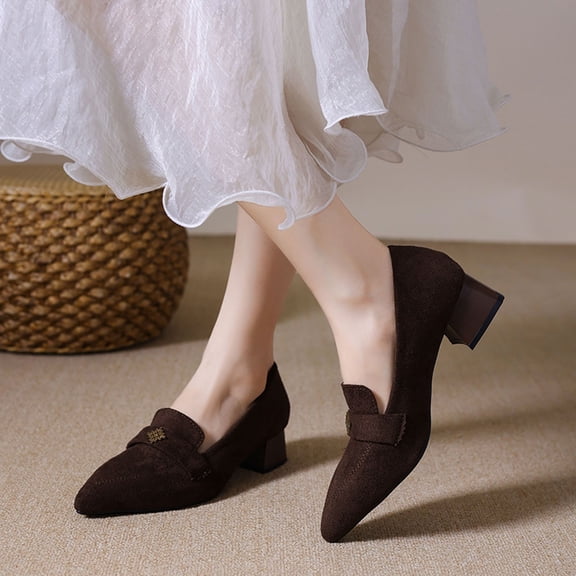 Xucatan Trendy Women's Metal Embellished Pointed Heels with Moderate Block Heel, Slip-On Dress Pumps with Padded Footbed, Non-Slip Rubber Sole Comfortable Walking Shoes for Daily Formal Outfits Gift