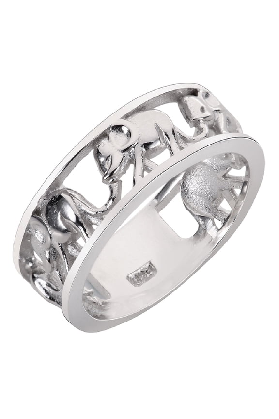 Elephant Migration Eternity Ring Sterling Silver 925 (Sizes 4-15)