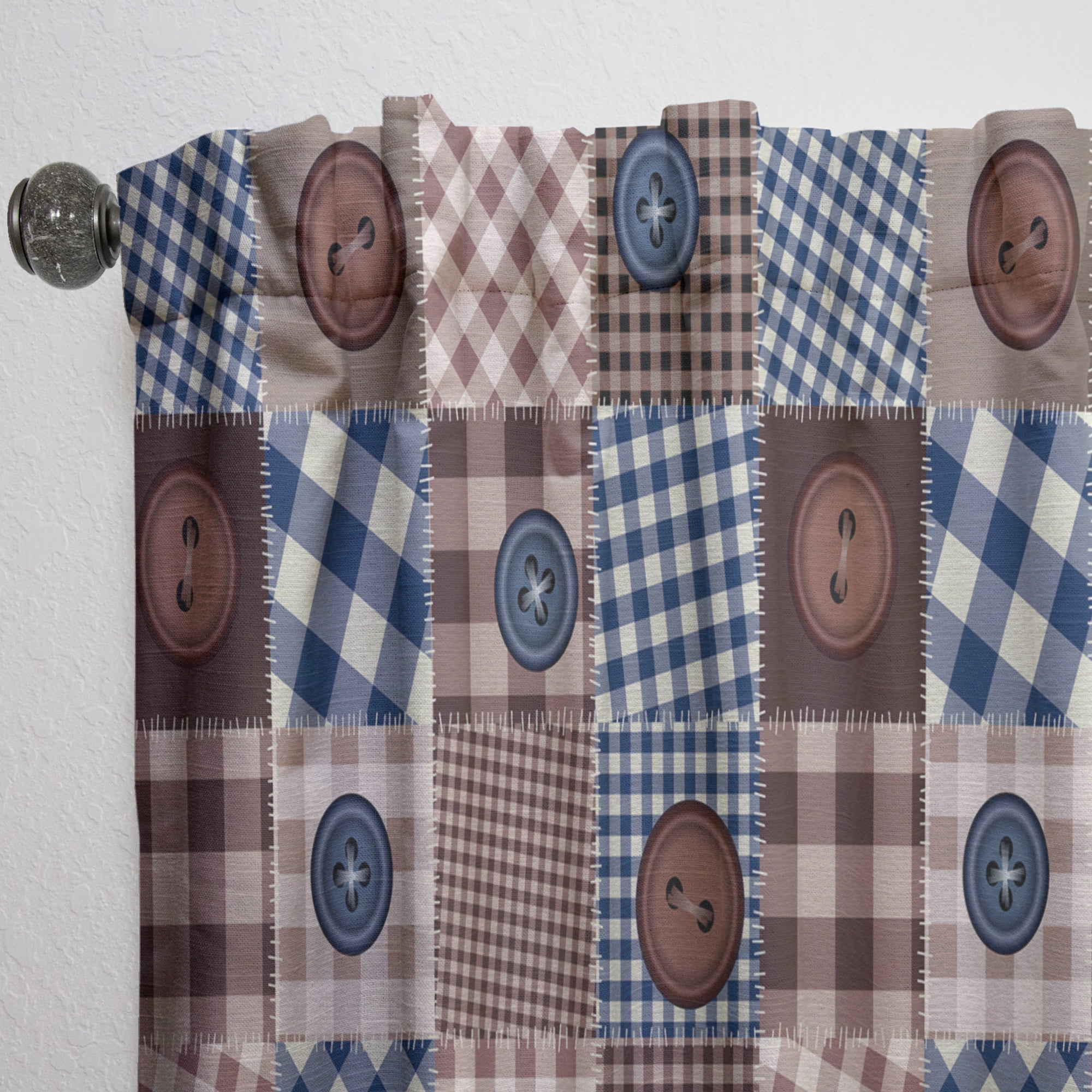 Designart 'Buttons Collage On Squared Patchwork' Traditional Curtain Panel
